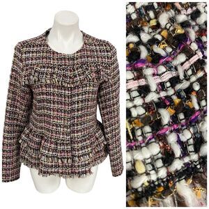 Halogen Blazer Womens Size 8 Zip Jacket Office Casual Old Money Tweed Ruffle